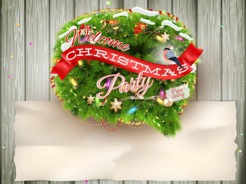 矢量圣诞贺卡灯和雪花装饰背景