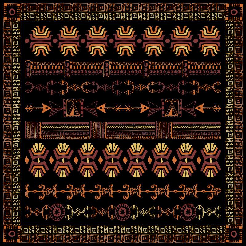 古美洲印第安边界的矢量插图集合