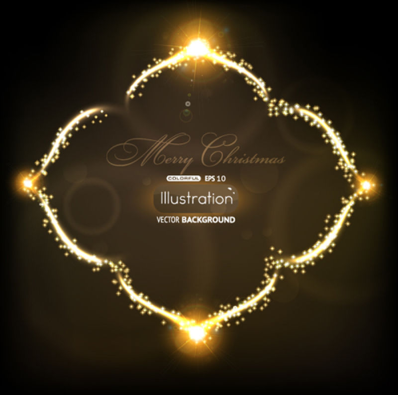 黑色背景下的金色圣诞框矢量