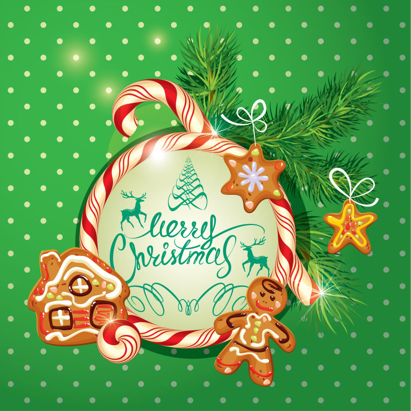 矢量新年圣诞贺卡有圣诞姜饼