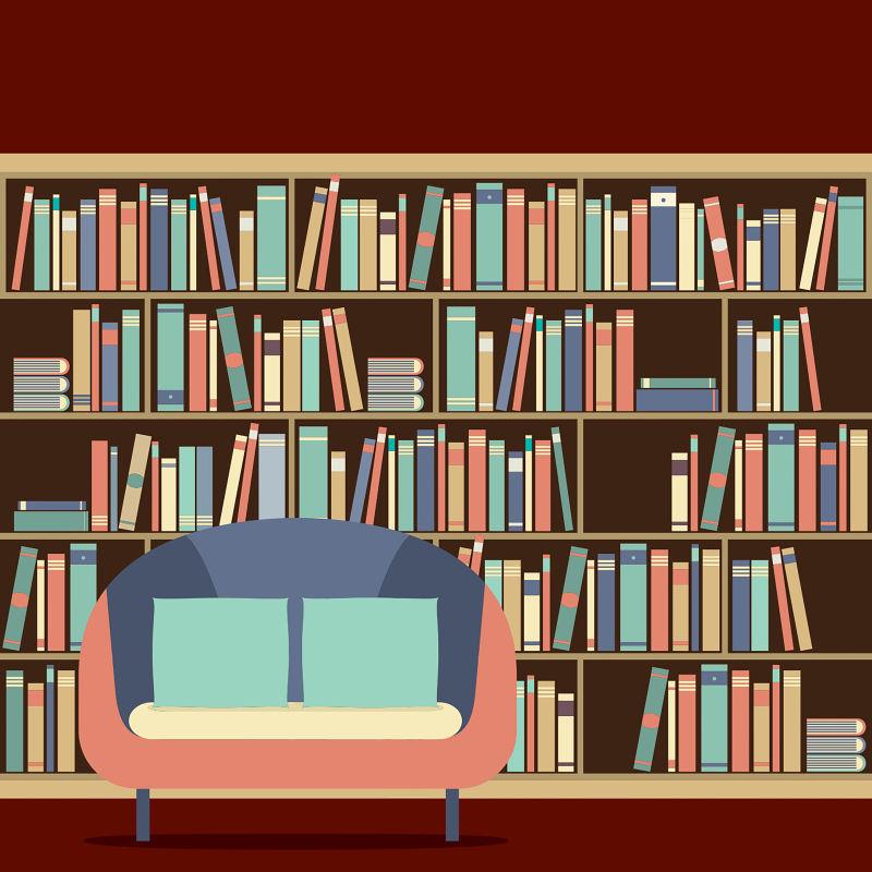 阅读书柜前的座位矢量设计图