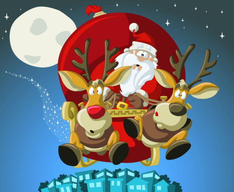 圣诞老人的雪橇和驯鹿矢量图