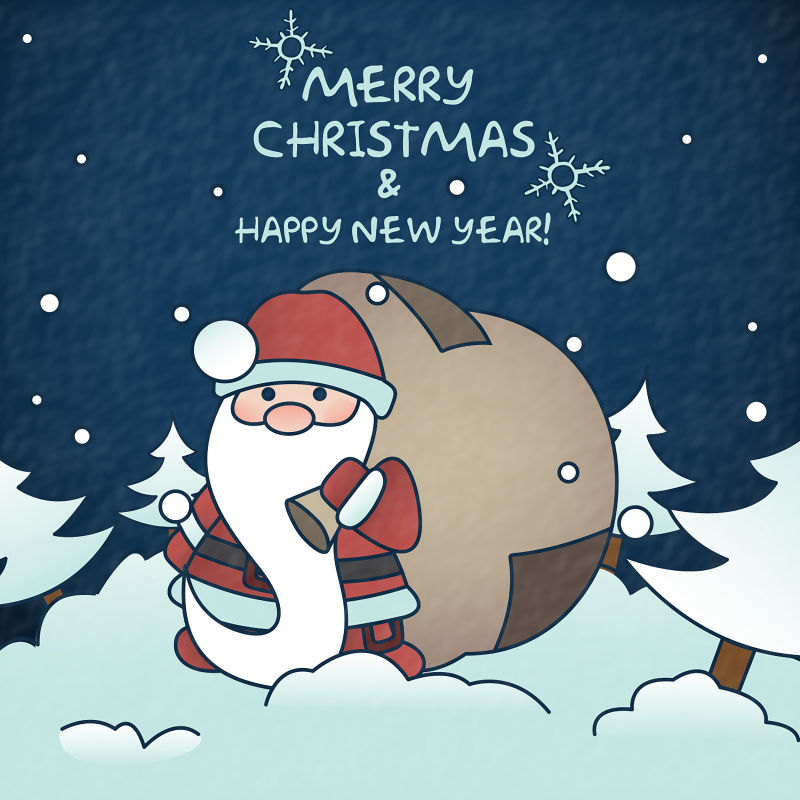 卡通背着大大的礼物袋的圣诞老人矢量图