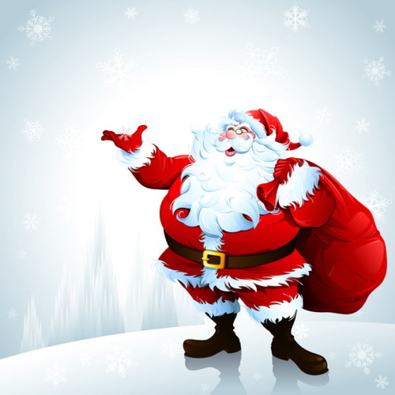 矢量设计背着礼物袋微笑的圣诞老人