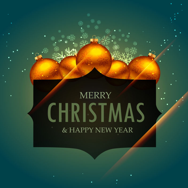 金球雪花圣诞快乐背景矢量