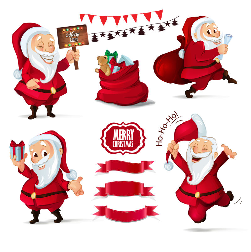 圣诞老人设计的圣诞彩带矢量图