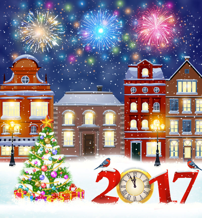 2017圣诞时钟矢量图