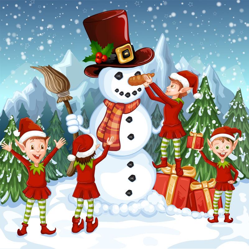 雪人与精灵的矢量图