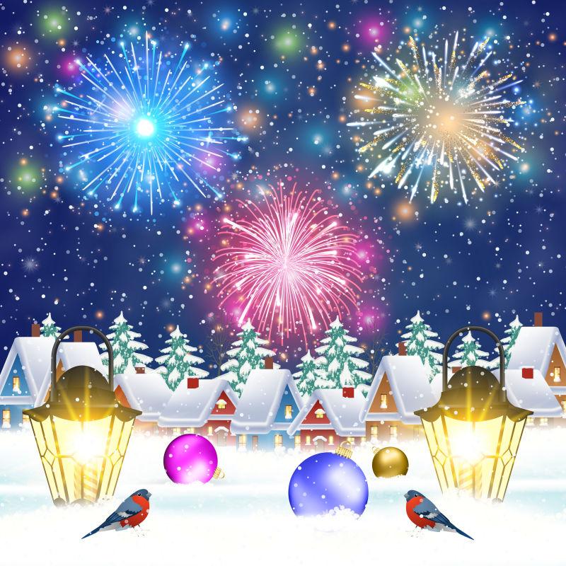 圣诞冬村矢量图