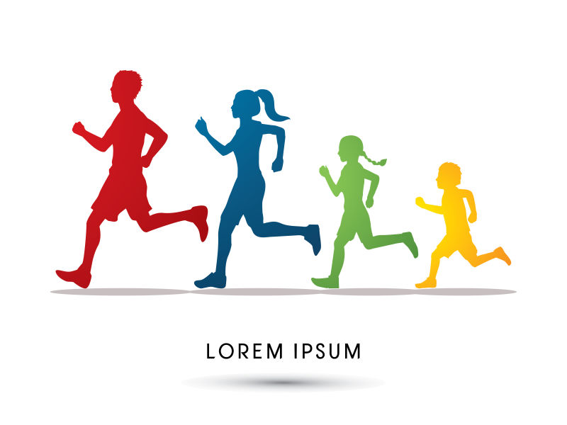 家庭跑步剪影矢量设计