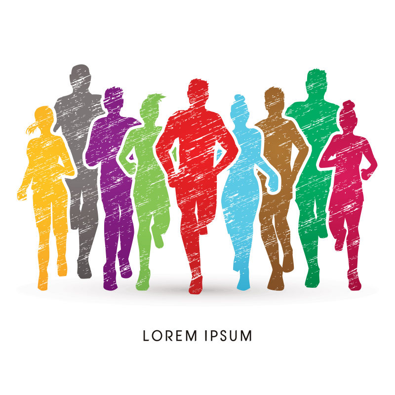 矢量设计彩色跑步训练剪影