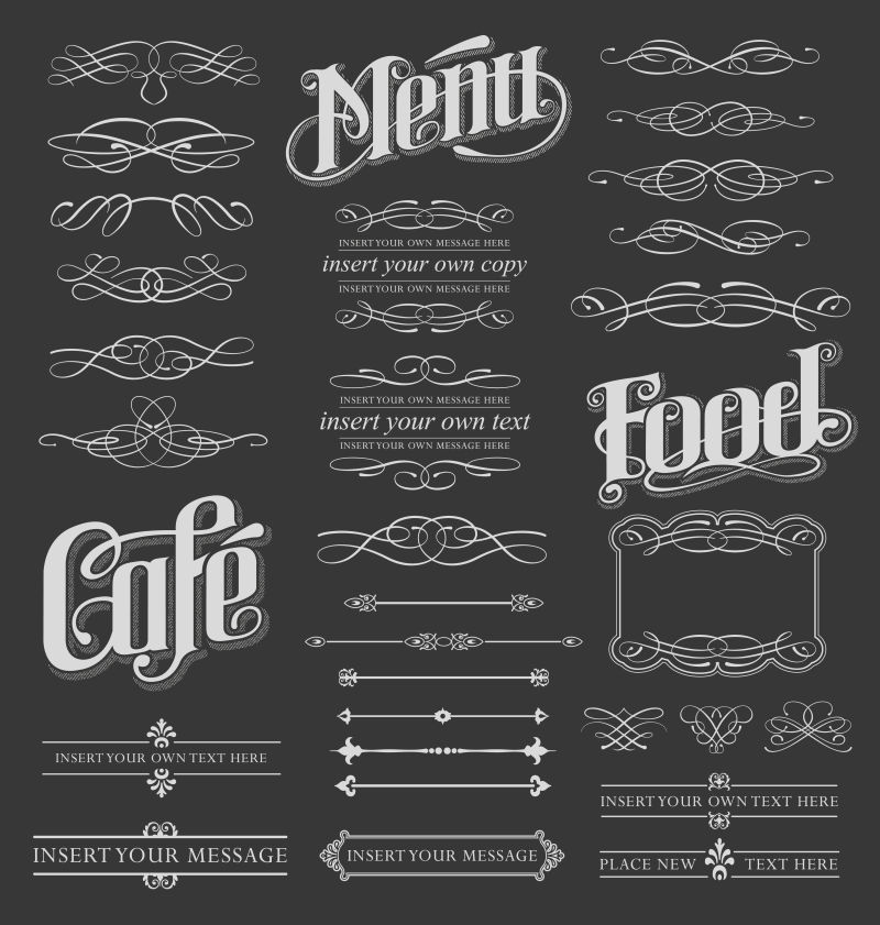 Calligraphic和装饰黑板菜单设计元素矢量