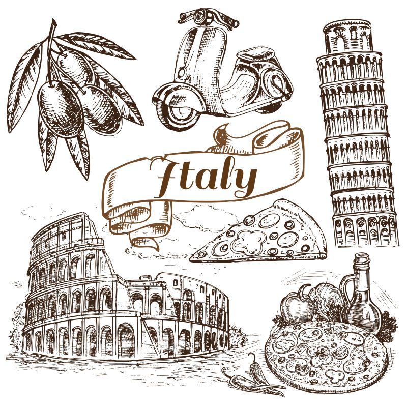 创意矢量手绘意大利插图