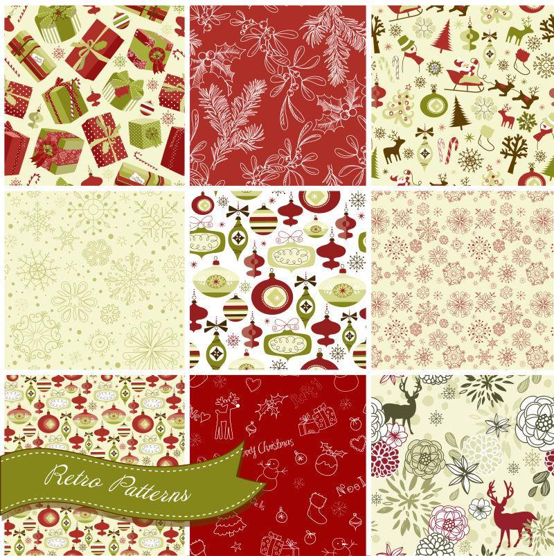 圣诞无缝背景集矢量