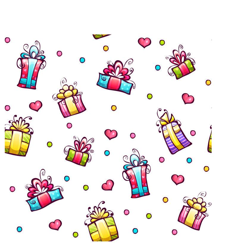 带有礼品盒和心的矢量无缝图案