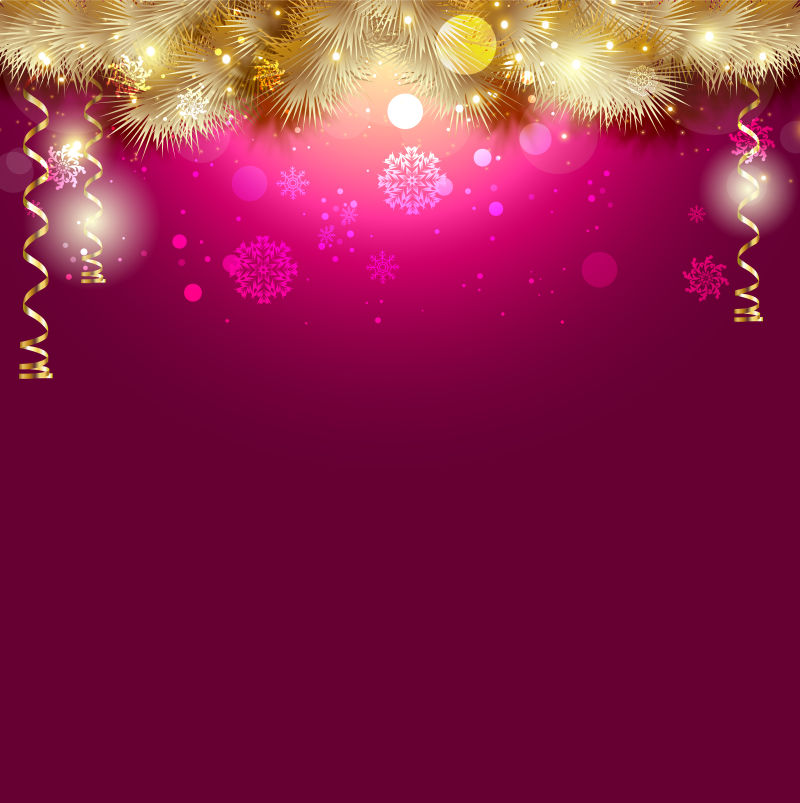 矢量金色圣诞树枝和粉色圣诞节背景图