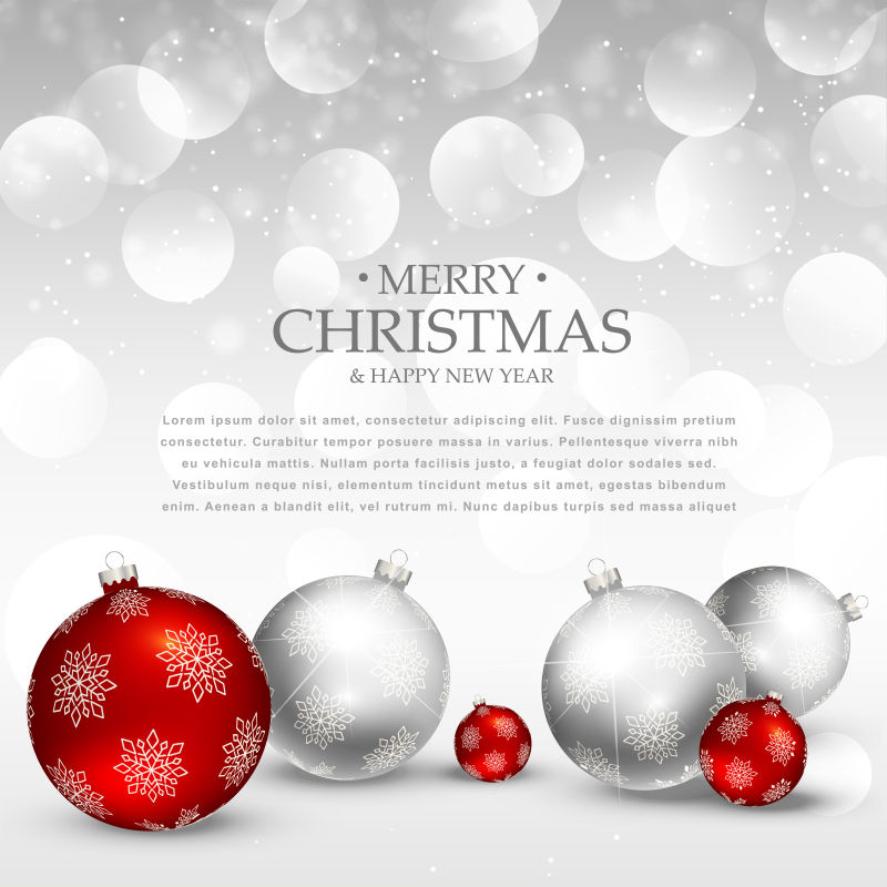 矢量惊人的圣诞假期问候与现实的红色和银色圣诞舞会