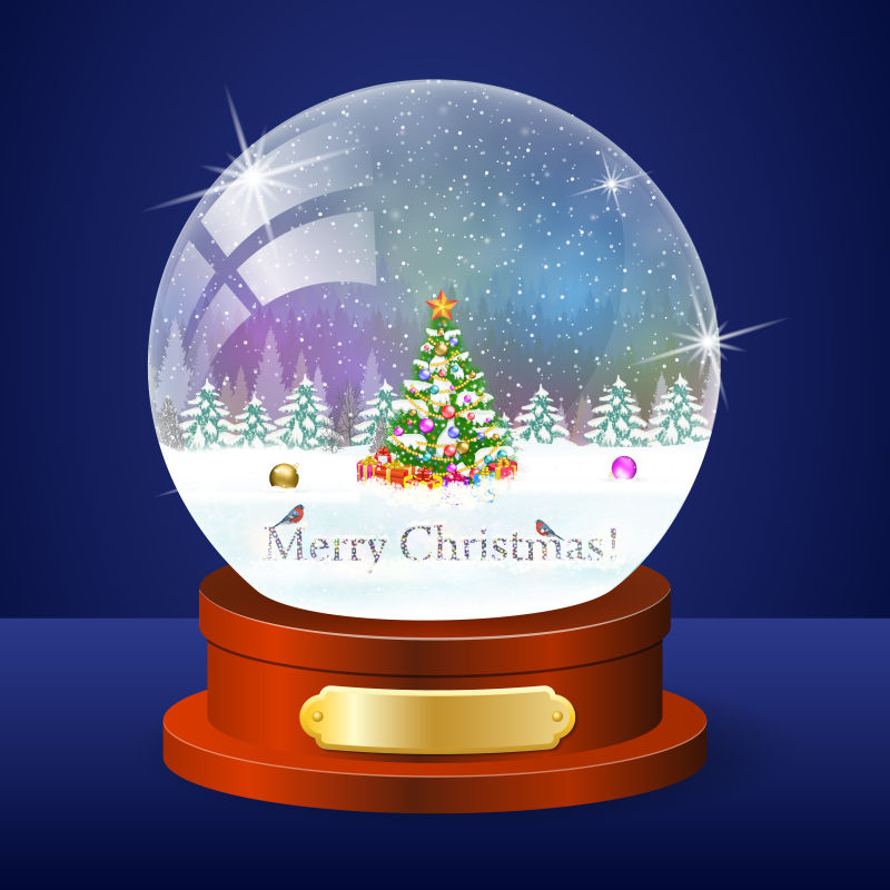 圣诞冬季景观全球圣诞树矢量插图
