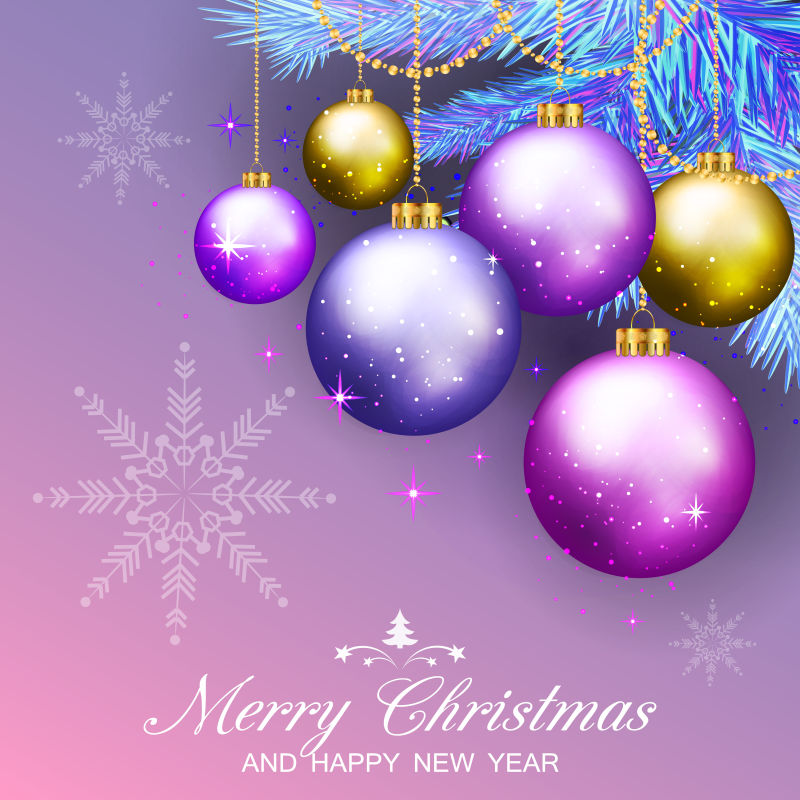 圣诞背景与杉木树枝和球矢量插图