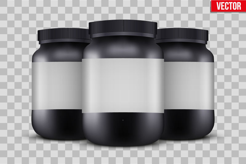黑色乳清蛋白包装罐矢量插图