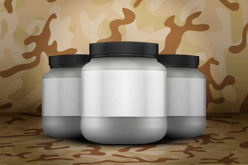 矢量乳清蛋白灰色包装罐插图