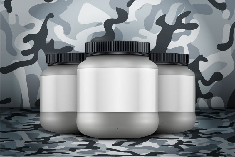 灰色乳清蛋白包装罐矢量插图