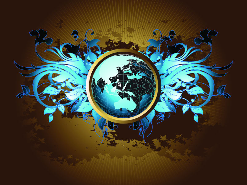 长有藤蔓的地球矢量插图