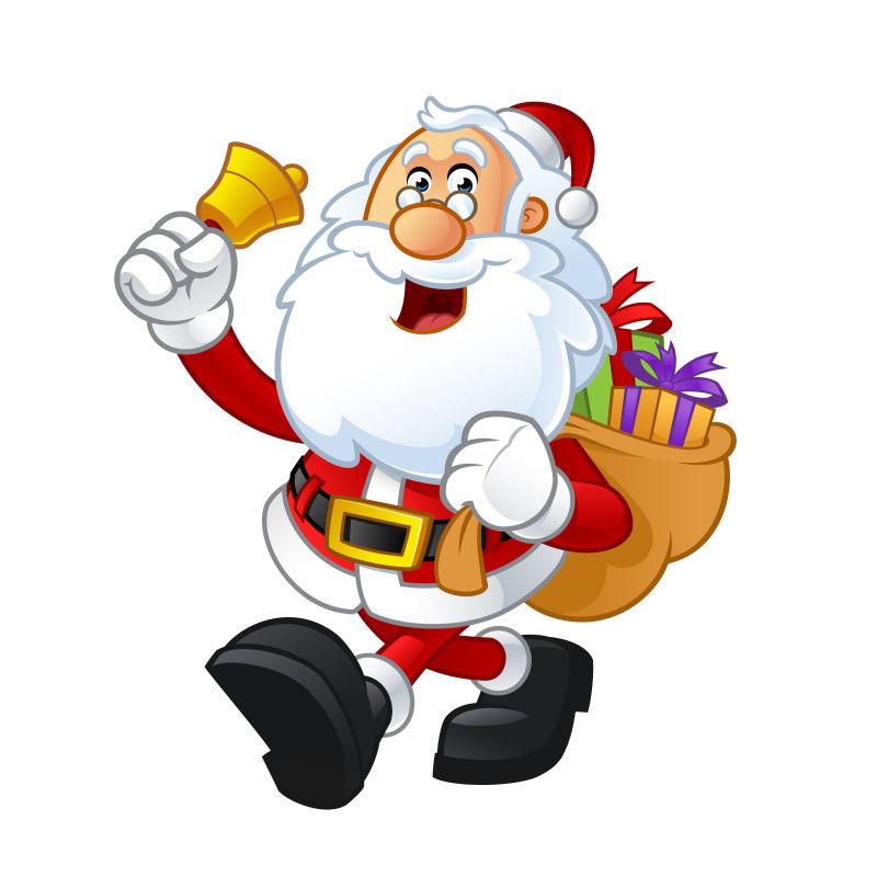 矢量设计手拿铃铛背着礼物袋的圣诞老人