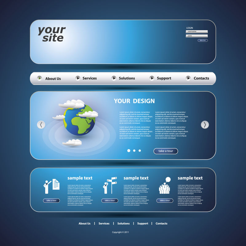 创意矢量现代蓝色网站设计