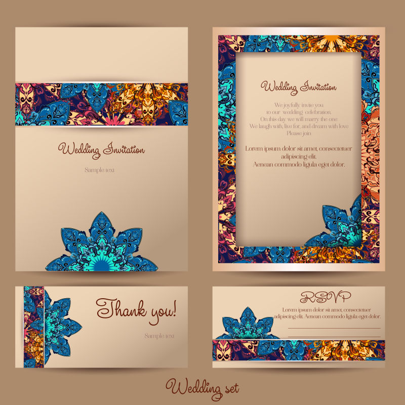 花卉元素的矢量复古请帖设计