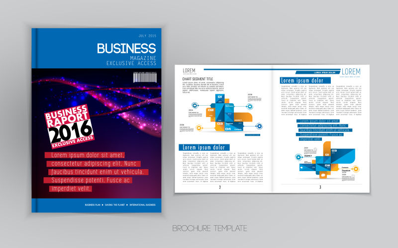 矢量商业杂志的封面和页面设计