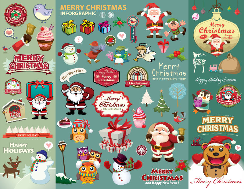 圣诞海报设计与圣诞人物矢量