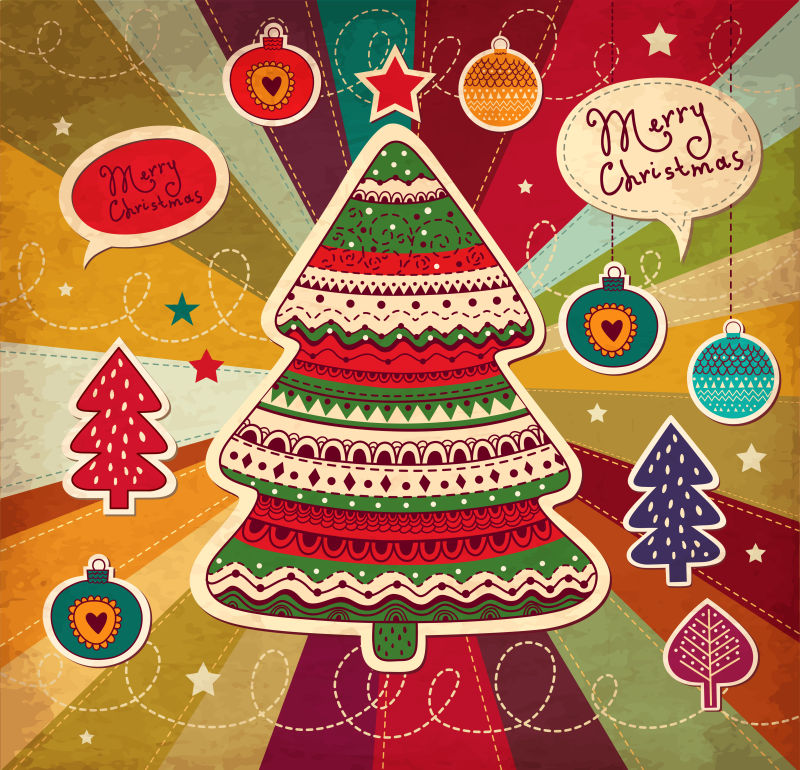 色彩缤纷的圣诞树海报设计矢量