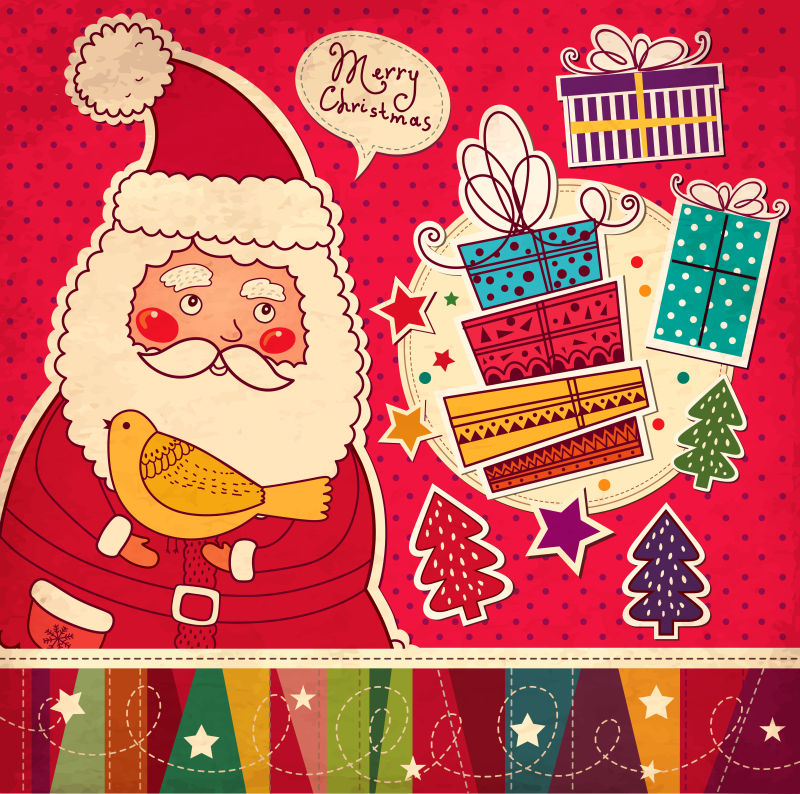 有趣的圣诞老人和礼物贺卡矢量设计