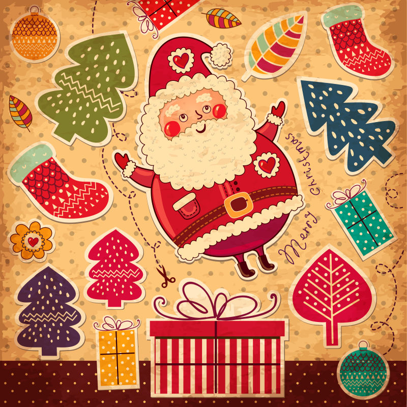 有趣的圣诞老人和圣诞礼物海报设计矢量