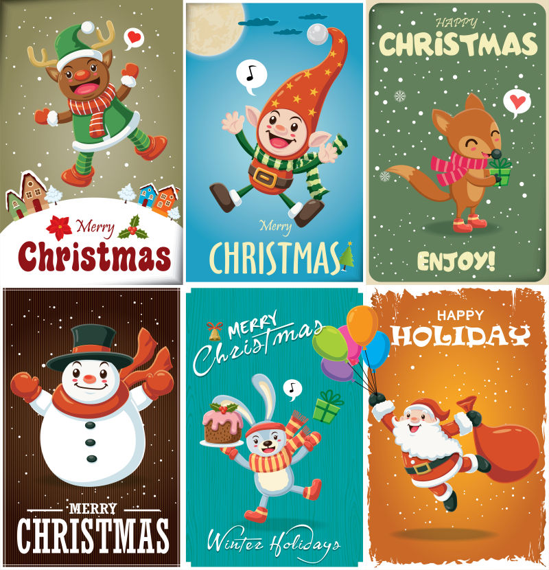 复古风格的圣诞节海报设计矢量
