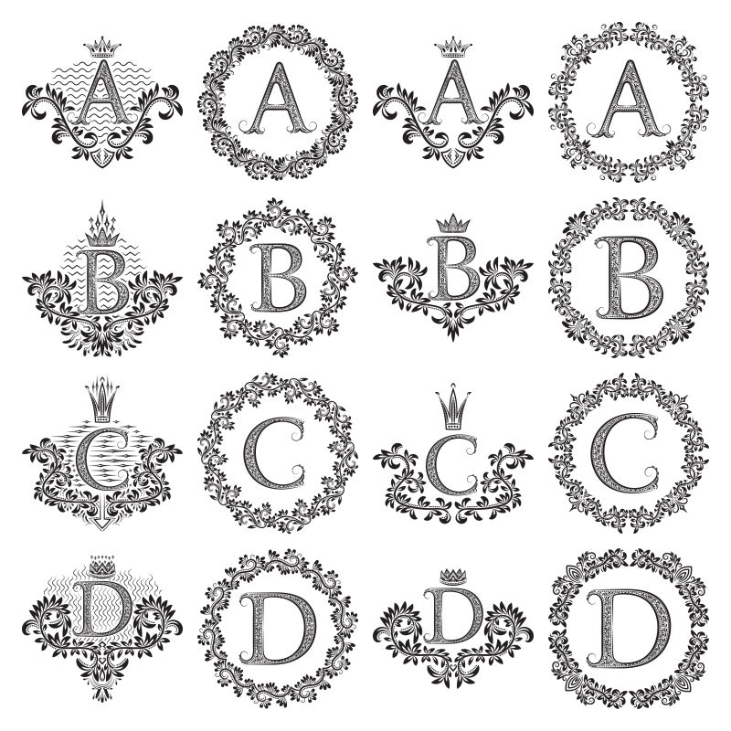 字母符号在花卉圆形框架矢量