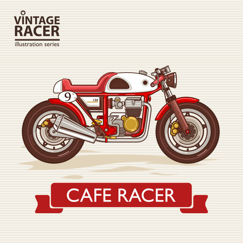 矢量老式摩托赛车概念插图