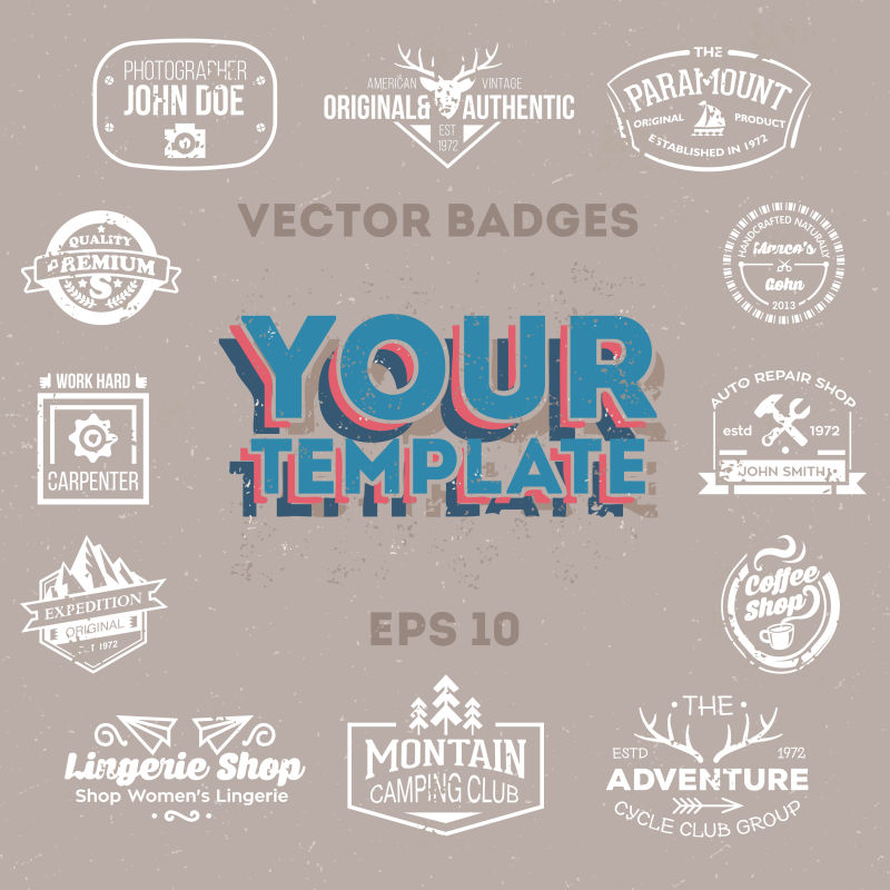 收藏复古标签邮票和徽章矢量