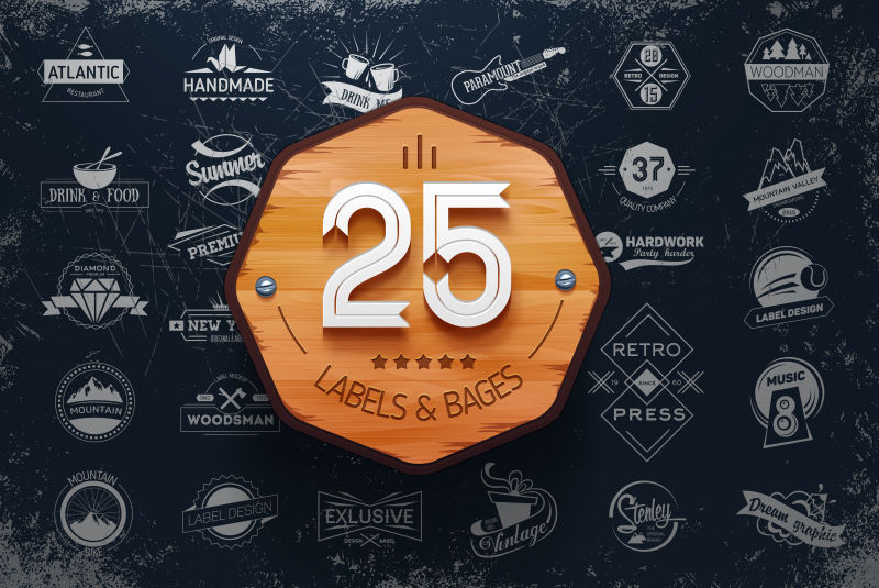 收集美国复古的标签矢量