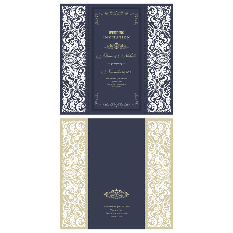 矢量剪纸信封复古花纹装饰设计