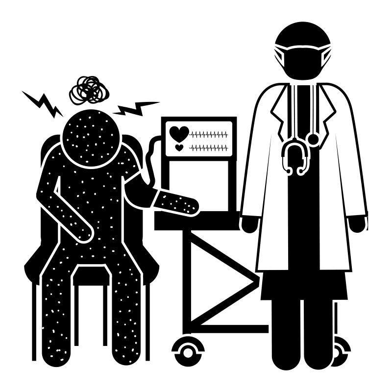 矢量与医生商榷和测血压的病人剪影