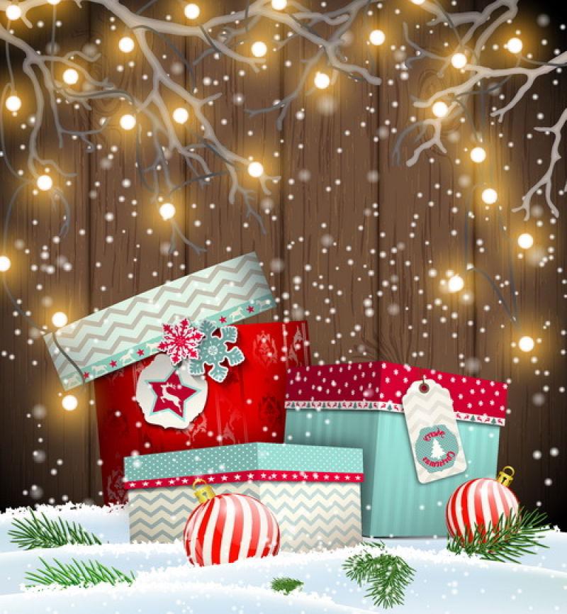圣诞彩灯和圣诞礼物的圣诞矢量插图
