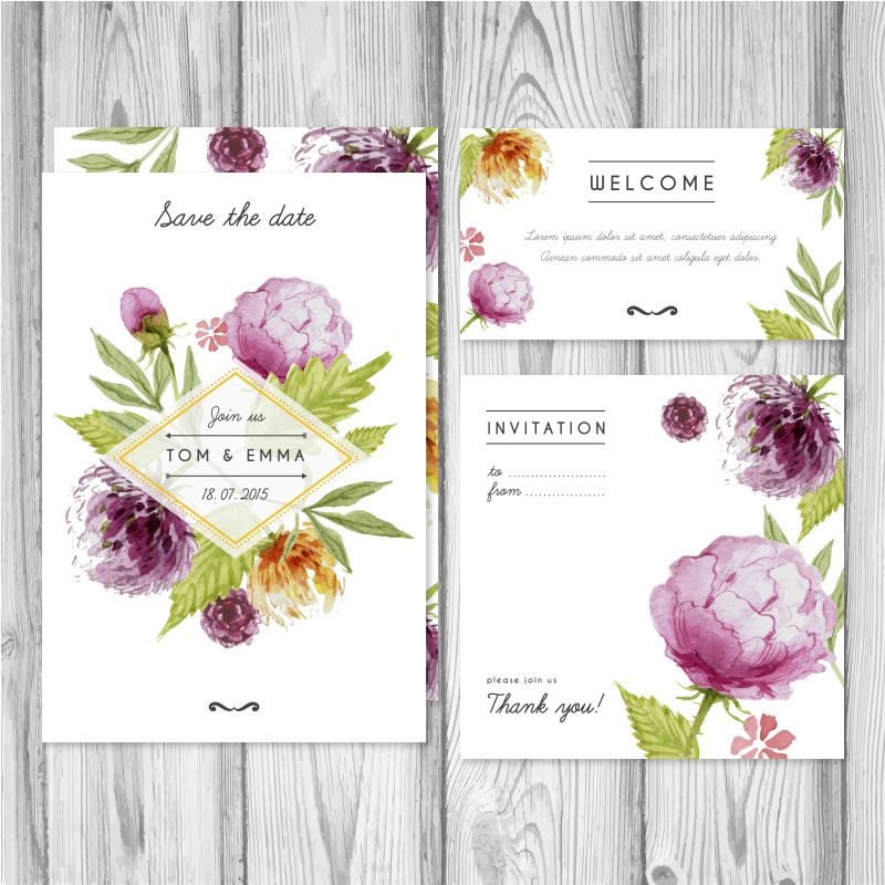 水彩婚宴邀请函矢量