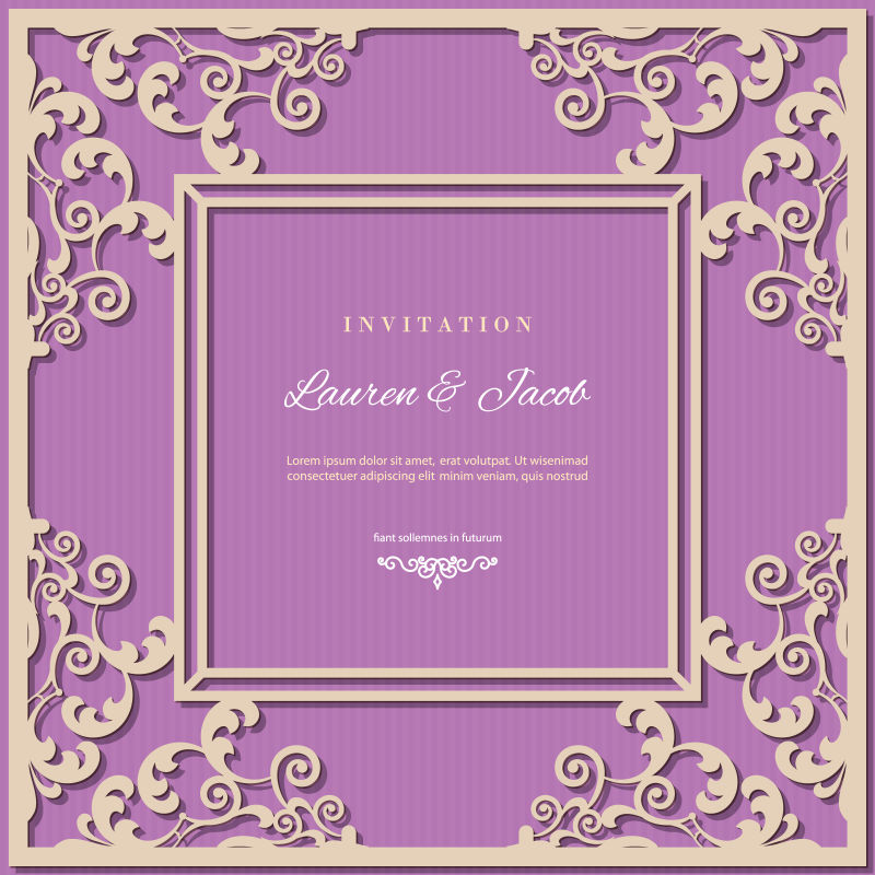 浮雕效果婚礼花纹请帖设计矢量
