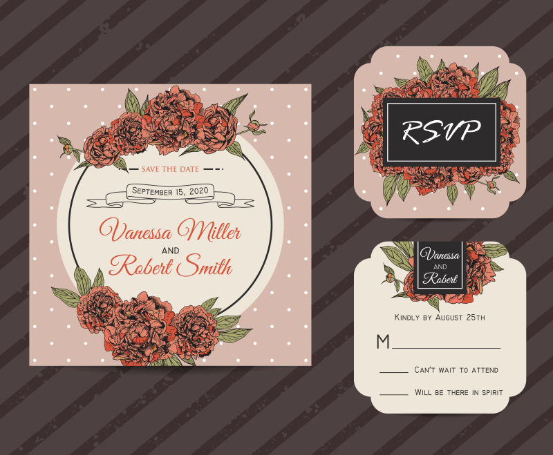 创意矢量玫瑰元素的装饰请帖设计