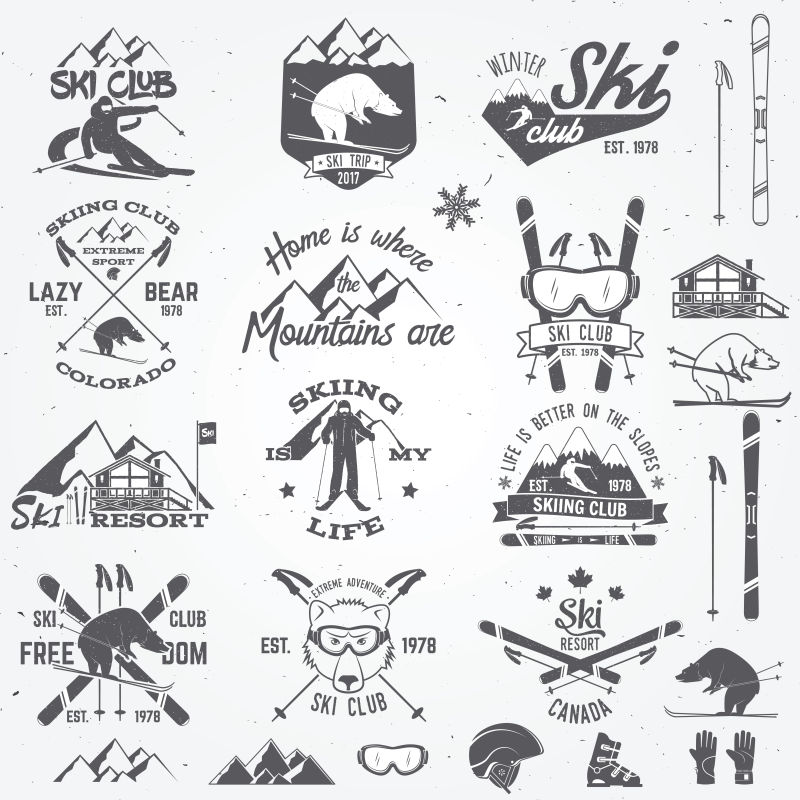 滑雪俱乐部徽章矢量设计