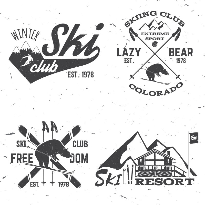 滑雪俱乐部复古徽章矢量图