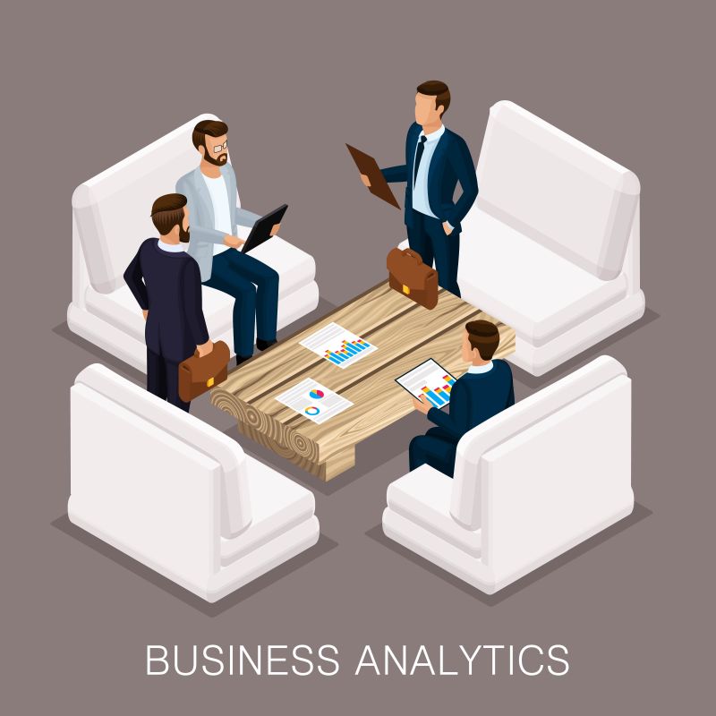 创意矢量等距风的开会商人插图