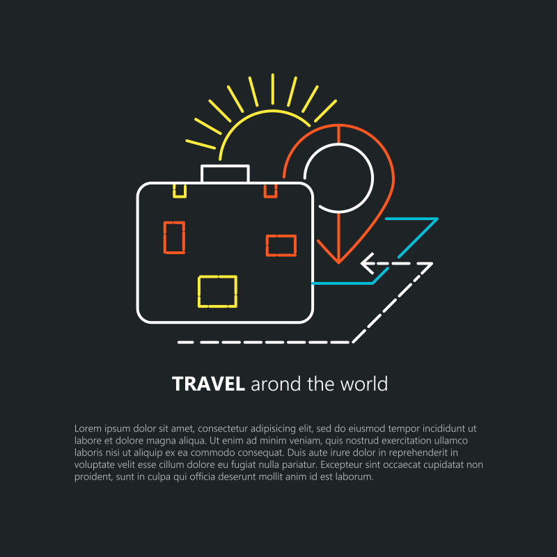 矢量世界旅行概念的线条艺术风格插图